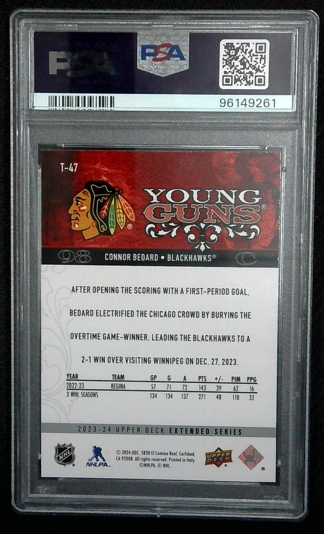 2023 Upper Deck Connor Bedard UD Retro Young Guns T47 PSA 10