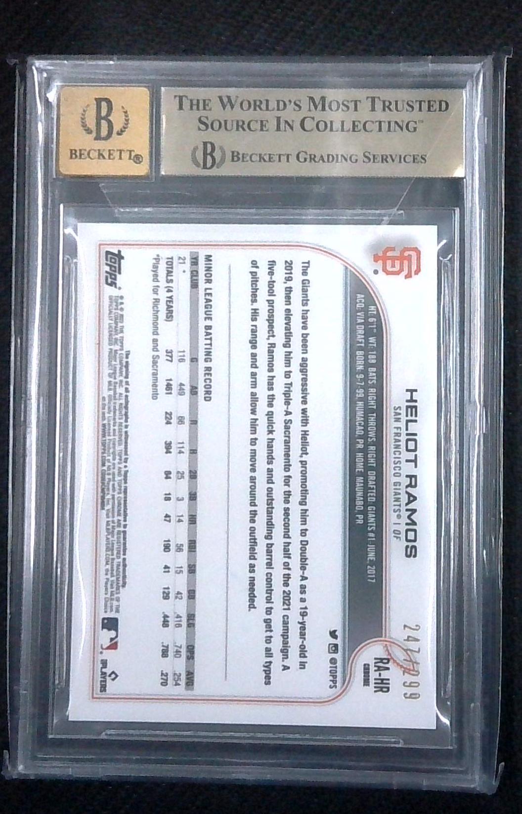 Heliot Ramos 2022 Topps Chrome RC AUTO Rookie PURPLE Speckle REFRACTOR /299 BGS 9.5