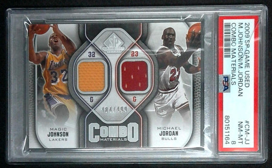 2009 SP Game Used Magic Johnson/Michael Jordan Dual Jersey 484/499 PSA 8