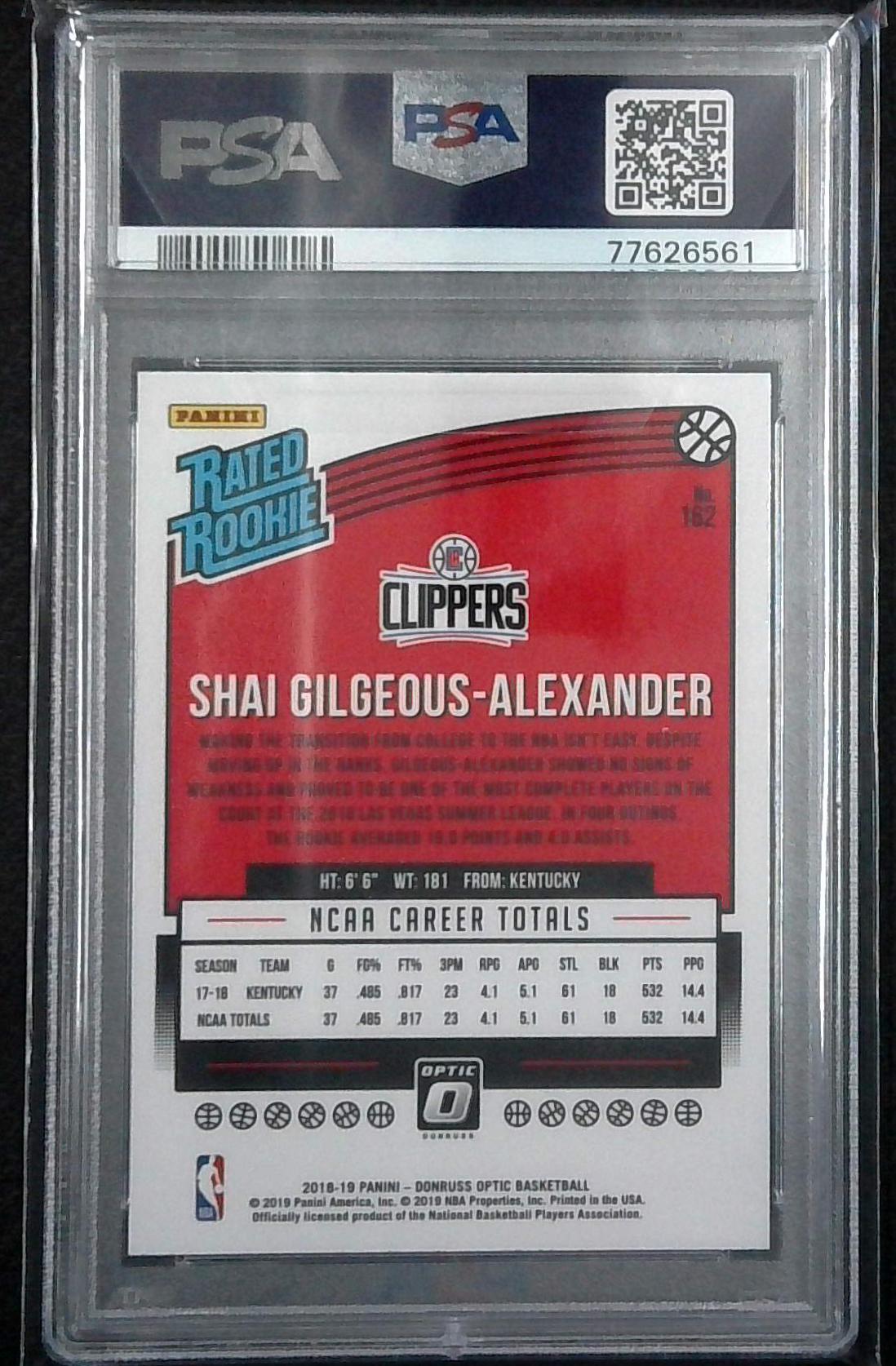2018 Panini Donruss Optic Shai Gilgeous-Alexander Rated Rookie #162 PSA 9 MINT