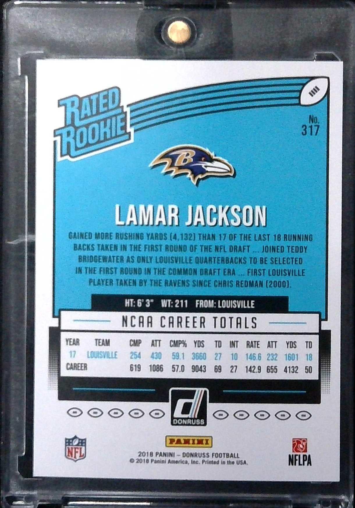 2018 Panini Donruss Lamar Jackson Rated Rookie #317 RC Baltimore Ravens
