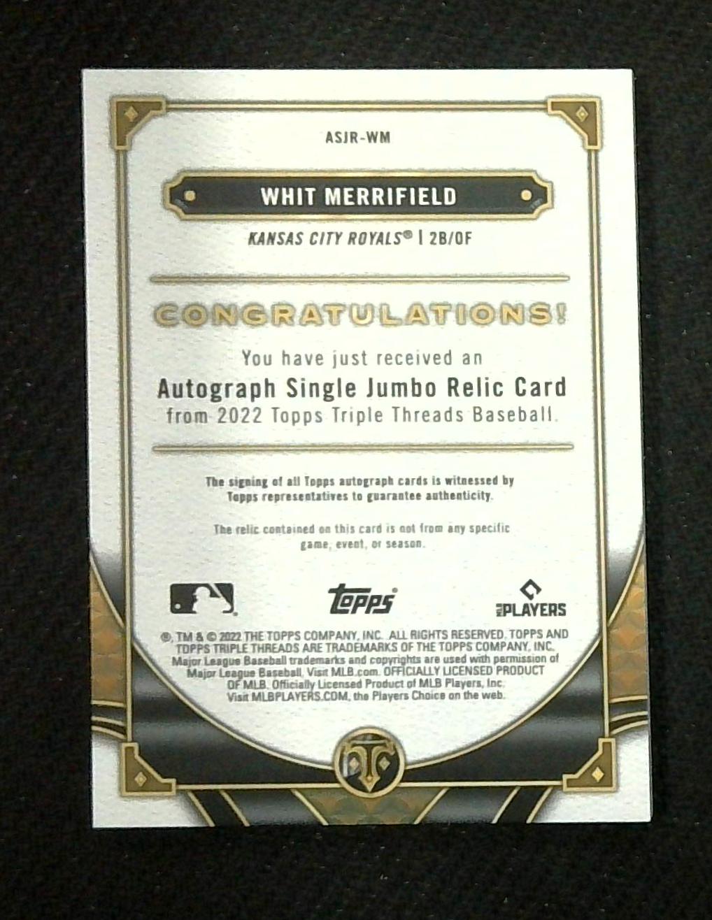2022 Triple Threads Single Jumbo Relic Autograph Whit Merrifield /75