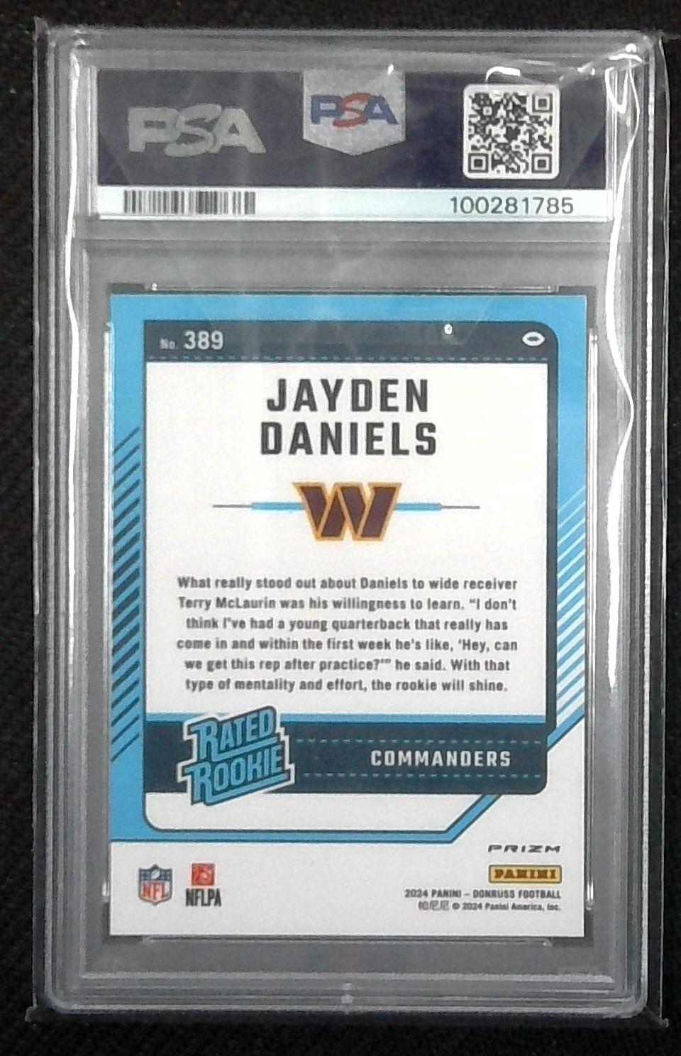 2024 Donruss Rated Rookie Jayden Daniels Optic Preview Red Pandora Mint PSA 9 SP