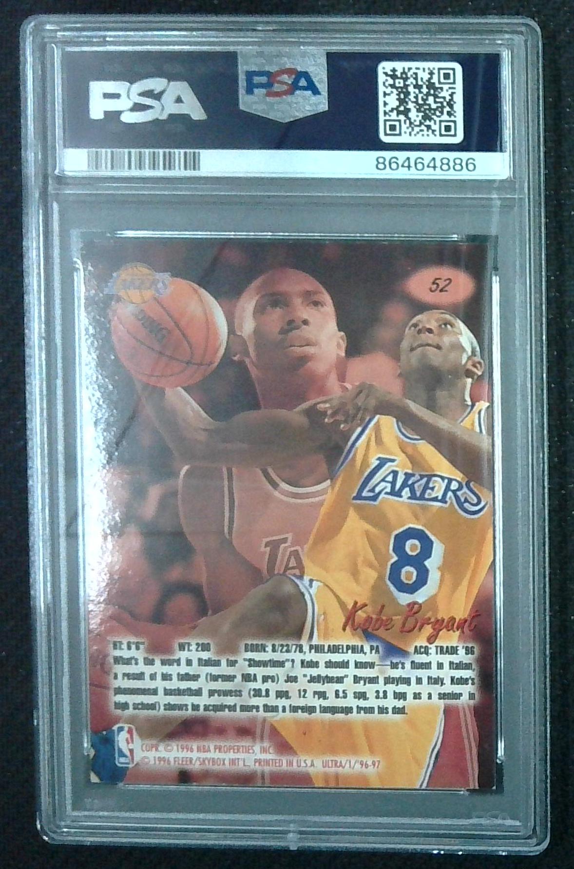 1996 FLEER ULTRA #52 KOBE BRYANT ROOKIE RC PSA 7