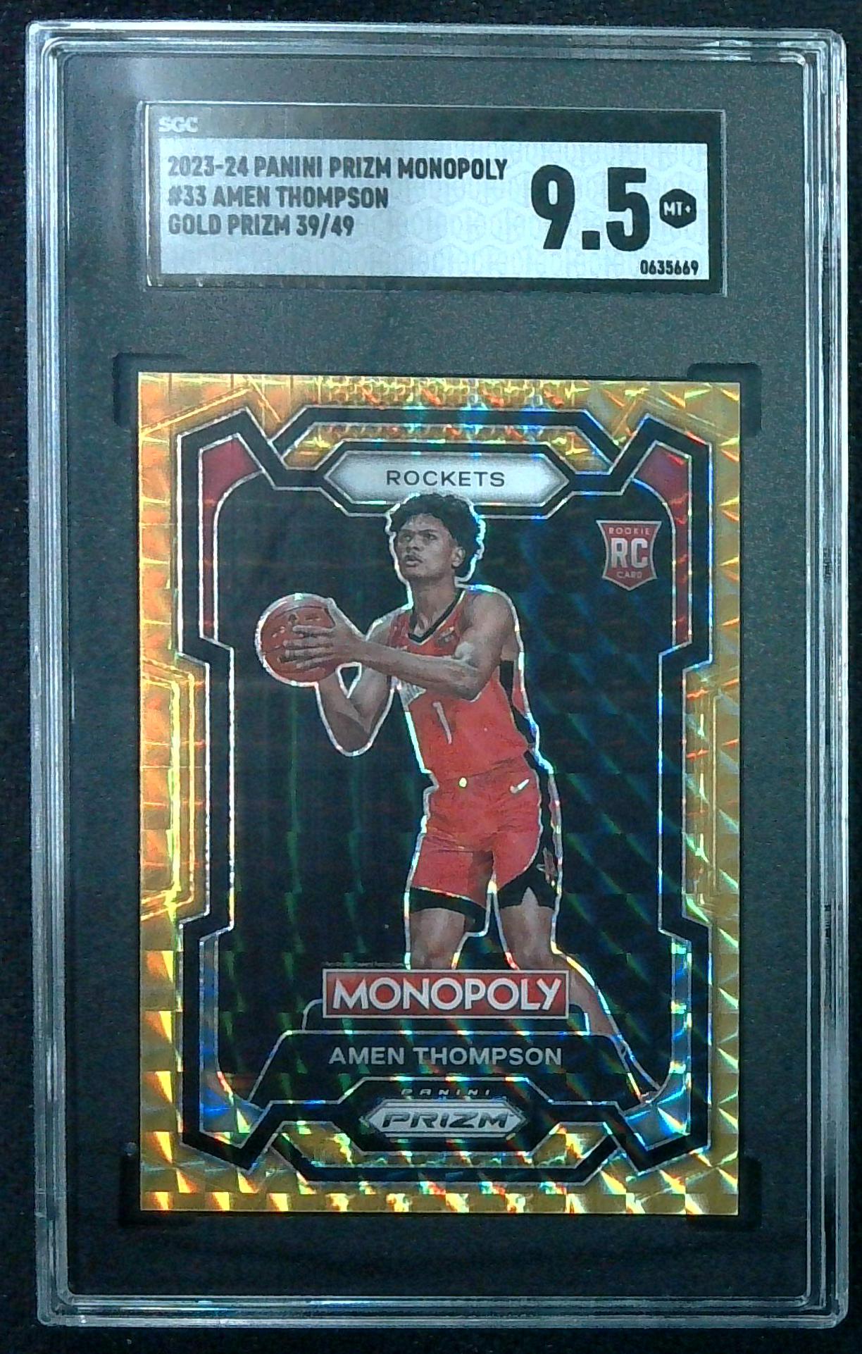 AMEN THOMPSON 2023-24 Panini Prizm Monopoly Gold Prizm Rookie /49 (RC) SGC 9.5