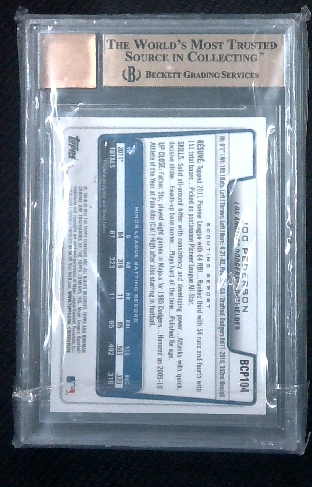 2012 Bowman Chrome Prospects Auto Joc Pederson #BCP104 BGS 9.5 GEM MINT Auto