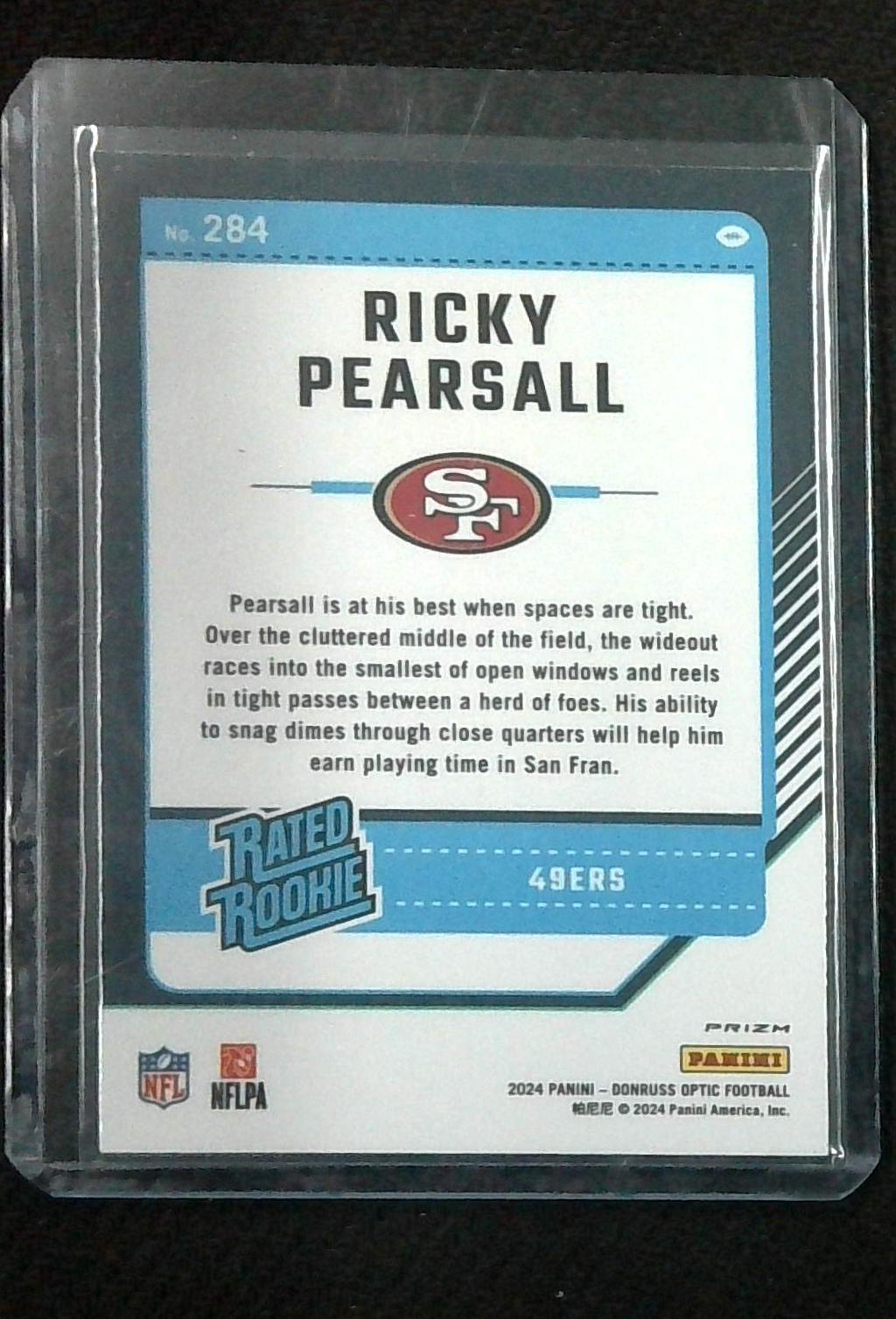 2024 Panini Donruss Optic Ricky Pearsall Purple Shock Prizm Rated Rookie 49ers