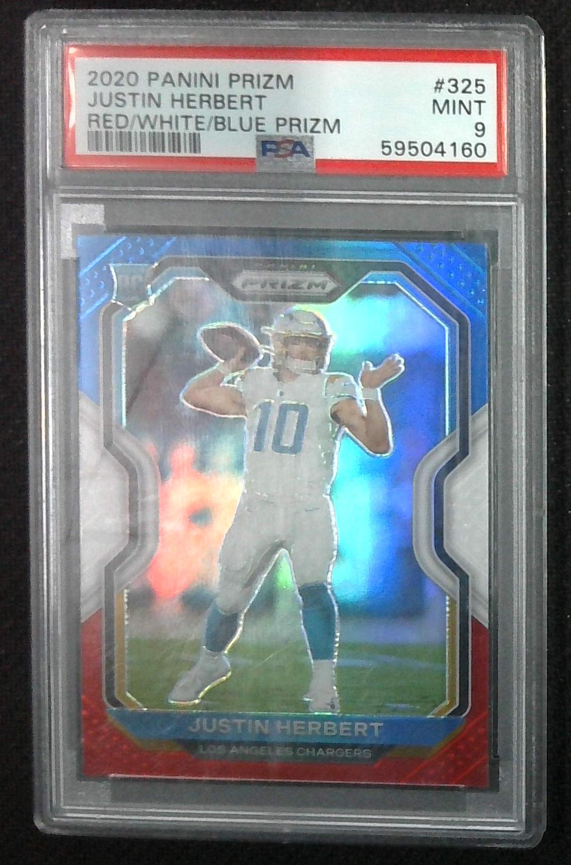 2020 Prizm Justin Herbert Red White Blue Prizm Rookie RC #325 PSA 9 Chargers