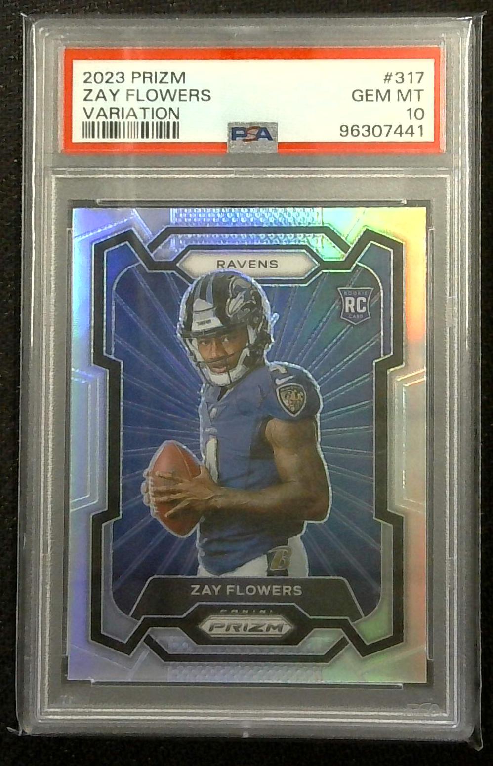 Zay Flowers 2023 Panini Prizm Football Silver Prizm SP Variation RC PSA 10