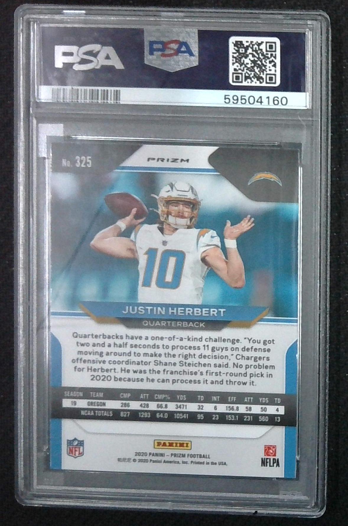 2020 Prizm Justin Herbert Red White Blue Prizm Rookie RC #325 PSA 9 Chargers