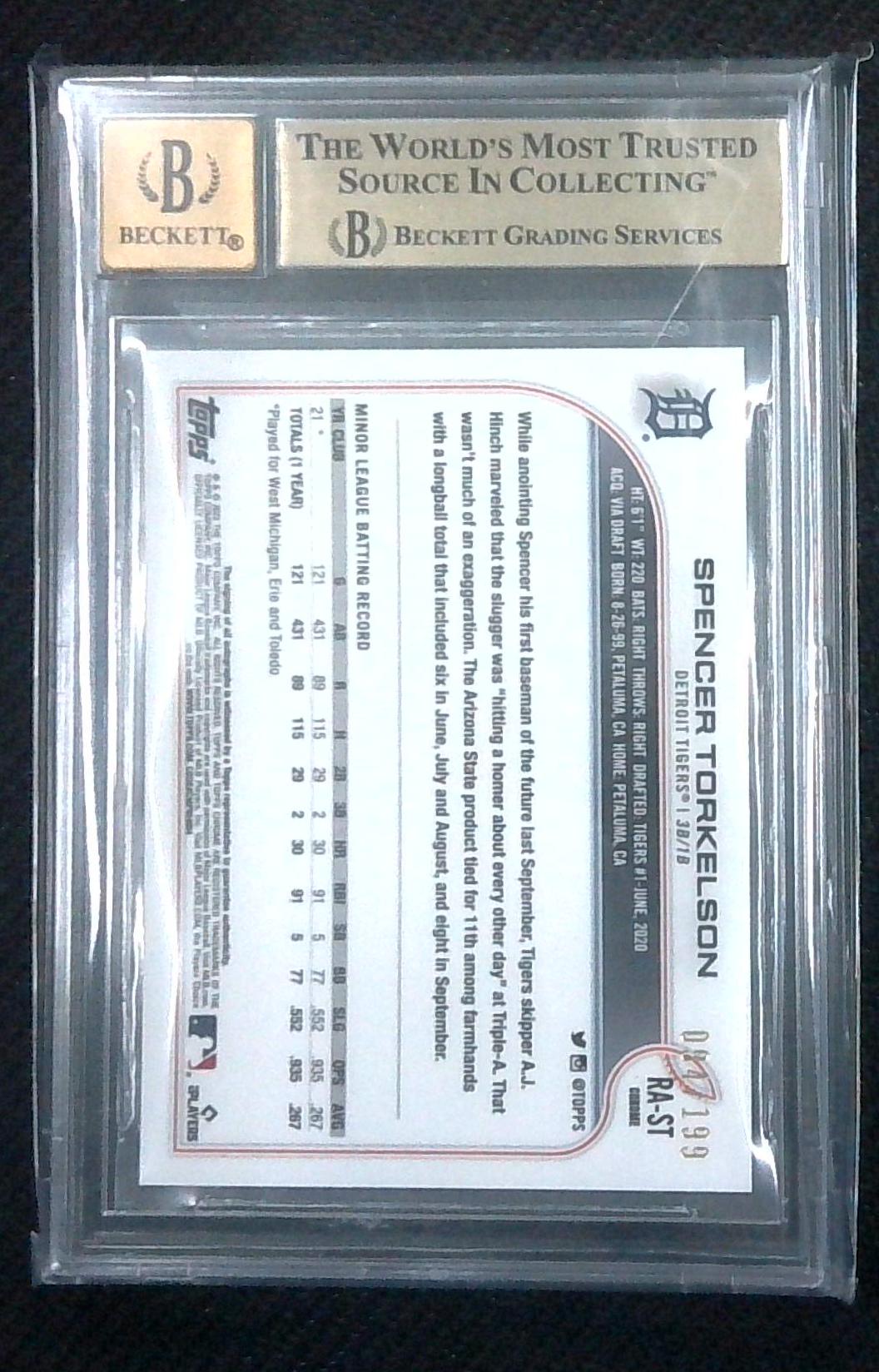 2022 Topps Chrome Spencer Torkelson Aqua Wave Refractor RC Auto /199 BGS 9.5