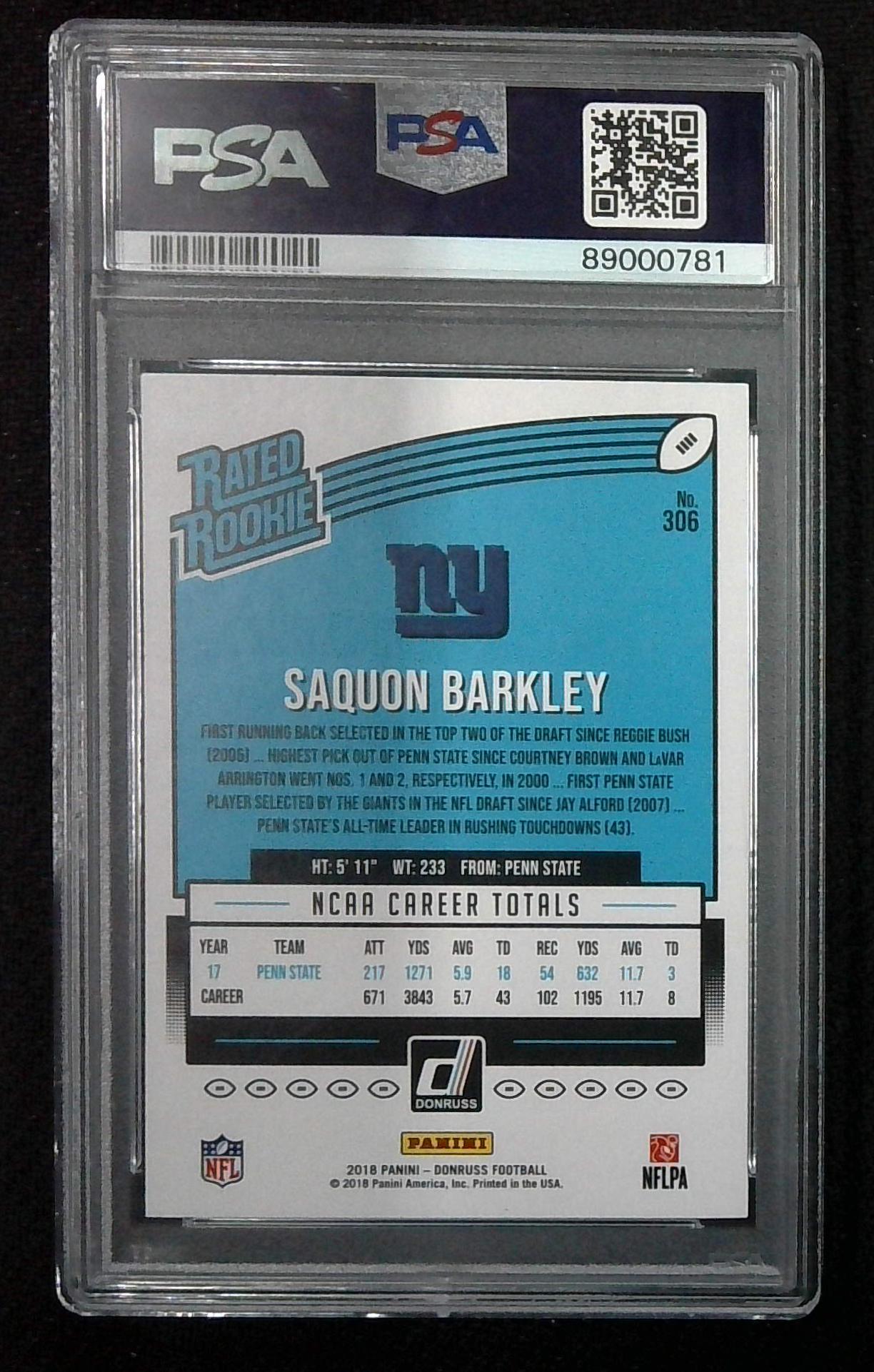 2018 Panini Donruss - Rated Rookie #306 Saquon Barkley (RC) PSA 8