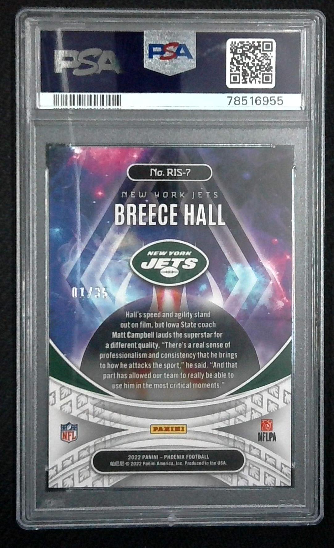 2022 Panini Phoenix BREECE HALL Rookie Rising RC Blue /35 PSA 9 New York Jets