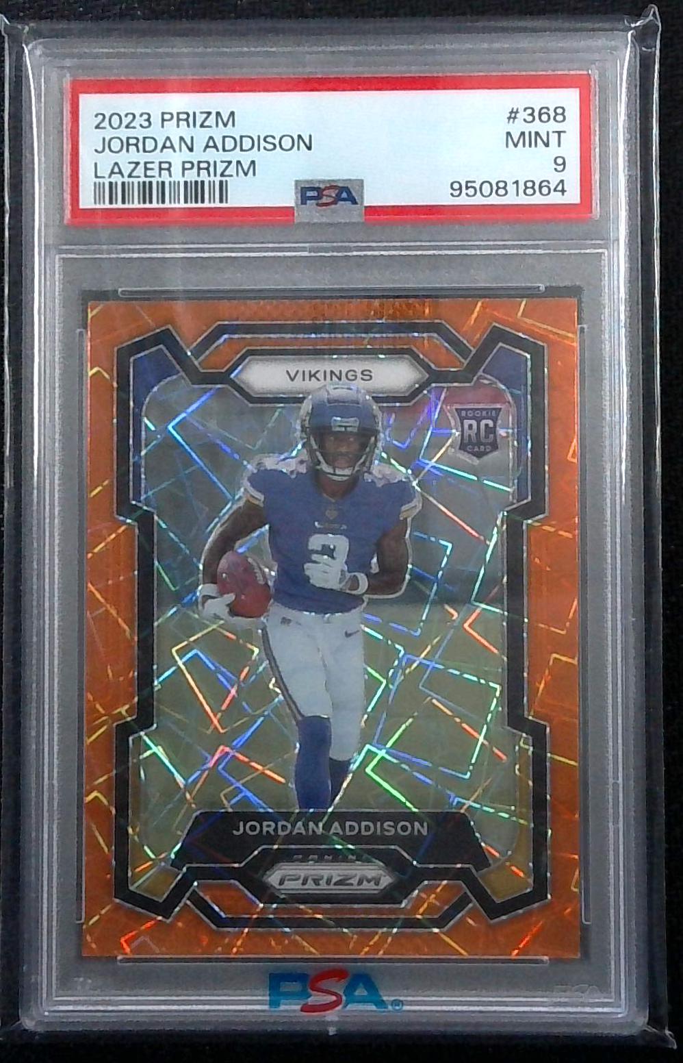 2023 PANINI PRIZM ORANGE Lazer #368 JORDAN ADDISON ROOKIE RC PSA 9