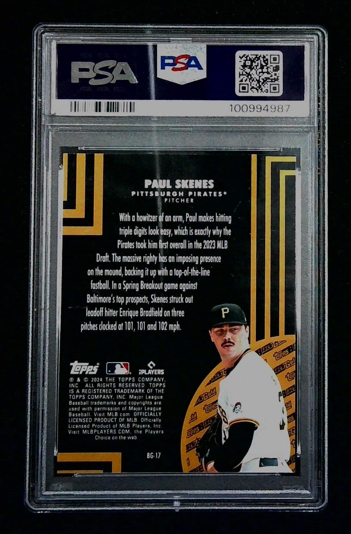 2024 TOPPS UPDATE BLACK GOLD #BG17 PAUL SKENES RC PSA 10