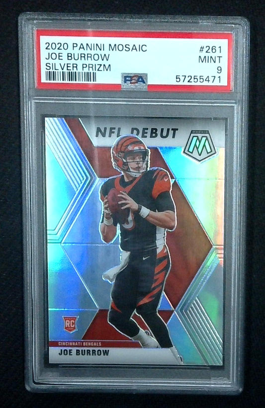 2020 Panini Mosaic - NFL Debut Joe Burrow #261 Silver Prizm (RC) PSA MINT 9
