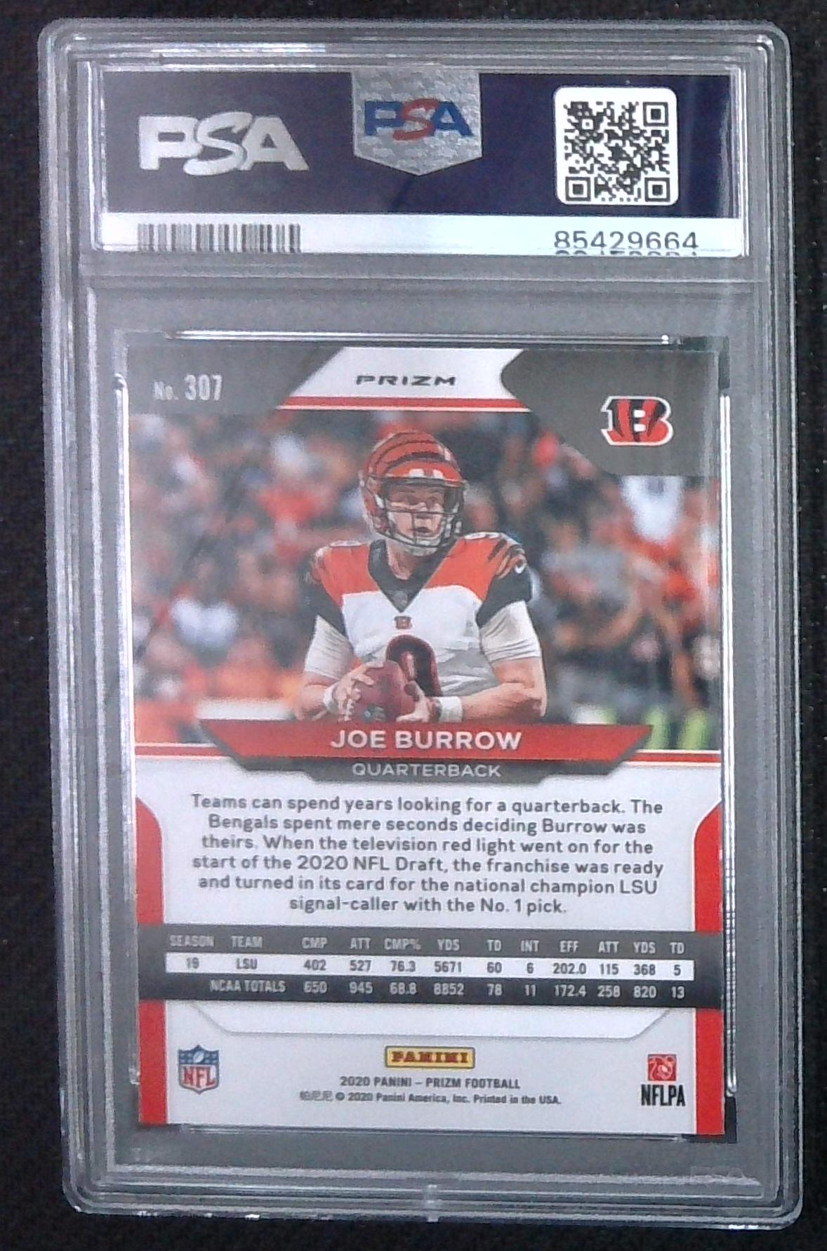 2020 Panini Prizm Joe Burrow Red White Blue Prizm Rookie RC #307 PSA 9
