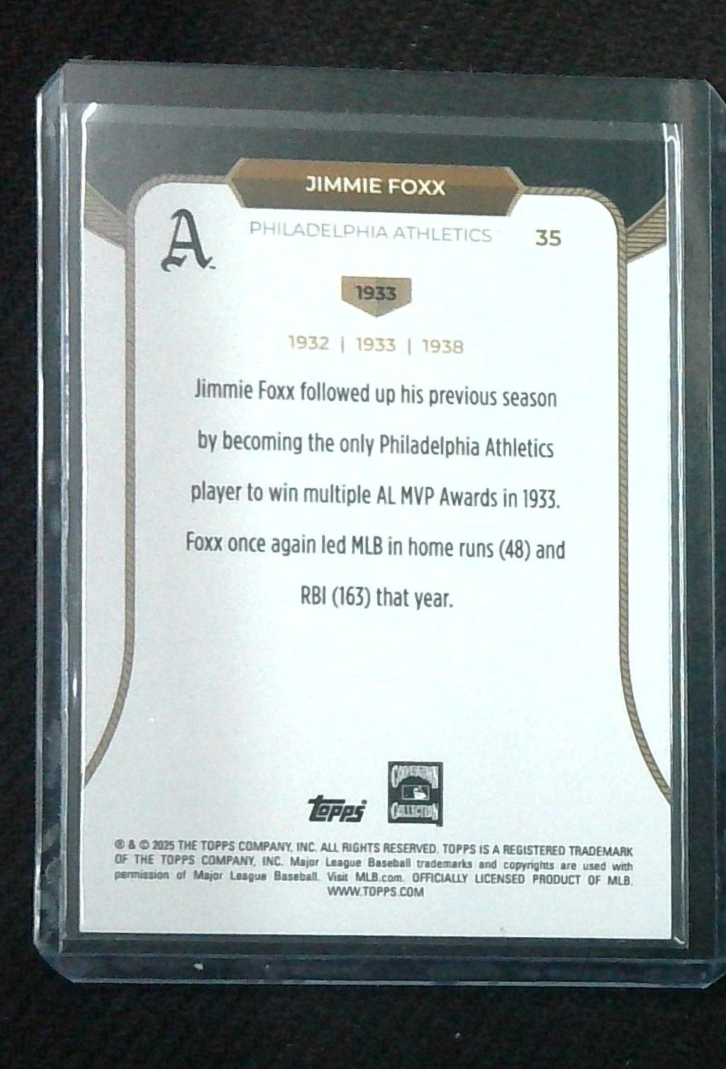 2025 Topps Welcome to the Club "3X MVP" Jimmie Foxx #35 Gold Foil /50
