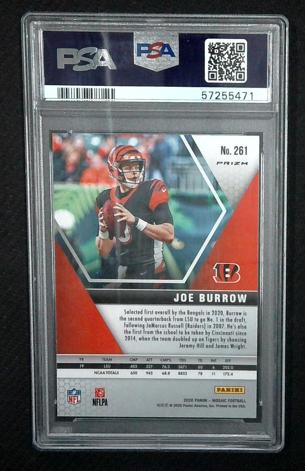 2020 Panini Mosaic - NFL Debut Joe Burrow #261 Silver Prizm (RC) PSA MINT 9
