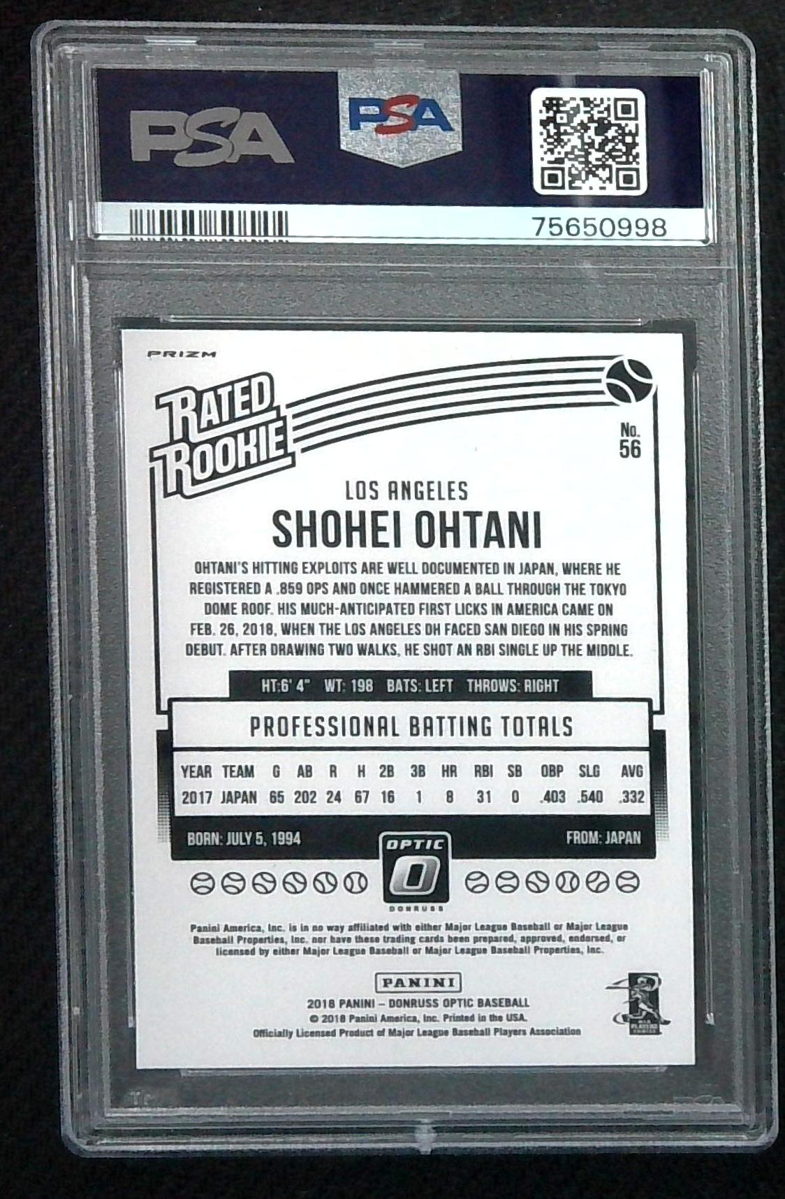 2018 Optic Holo Shohei Ohtani Running Rated Rookie PSA 9