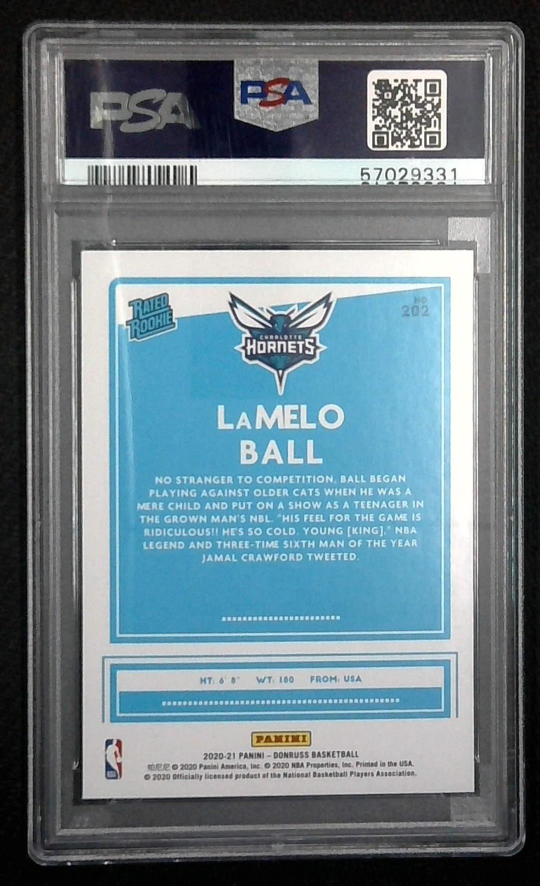 Lamelo Ball 2020-21 Panini Donruss Rated Rookie RC #202 PSA 9 Mint Hornets