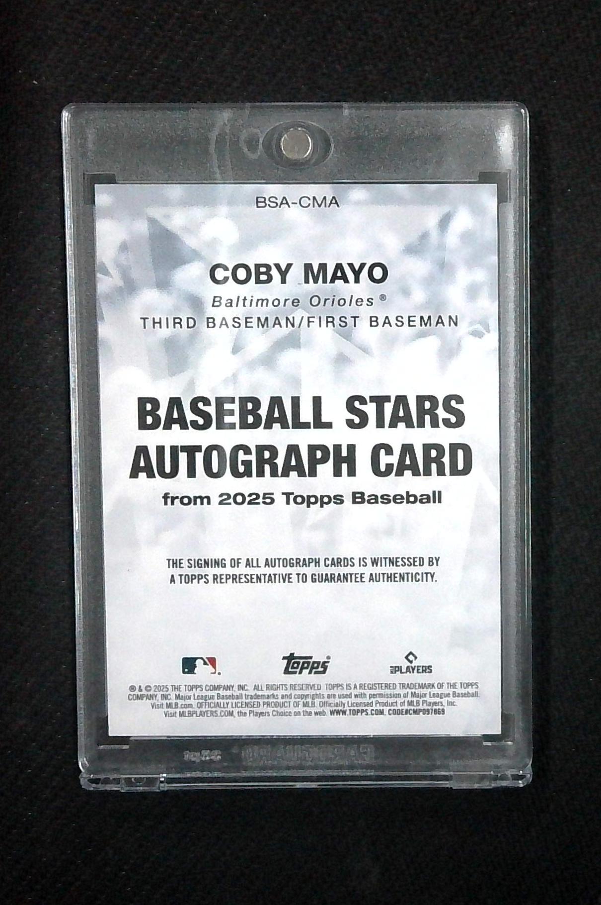 2025 Topps Series 1 Coby Mayo Rookie RC Baseball Stars Auto #BSA-CMA Orioles
