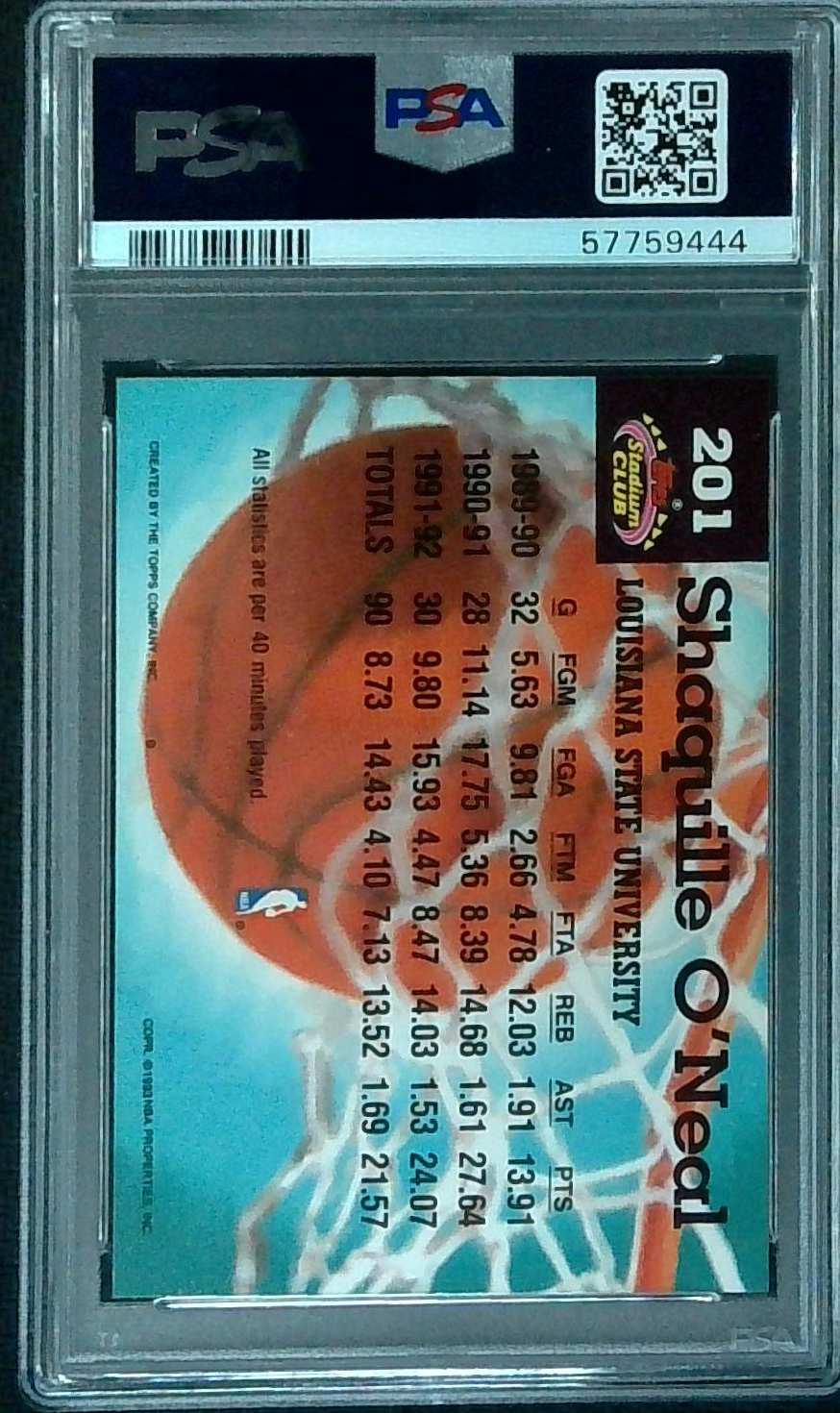 1992-93 Topps Stadium Club Shaquille O'Neal Members Choice Rookie RC #201 PSA 10