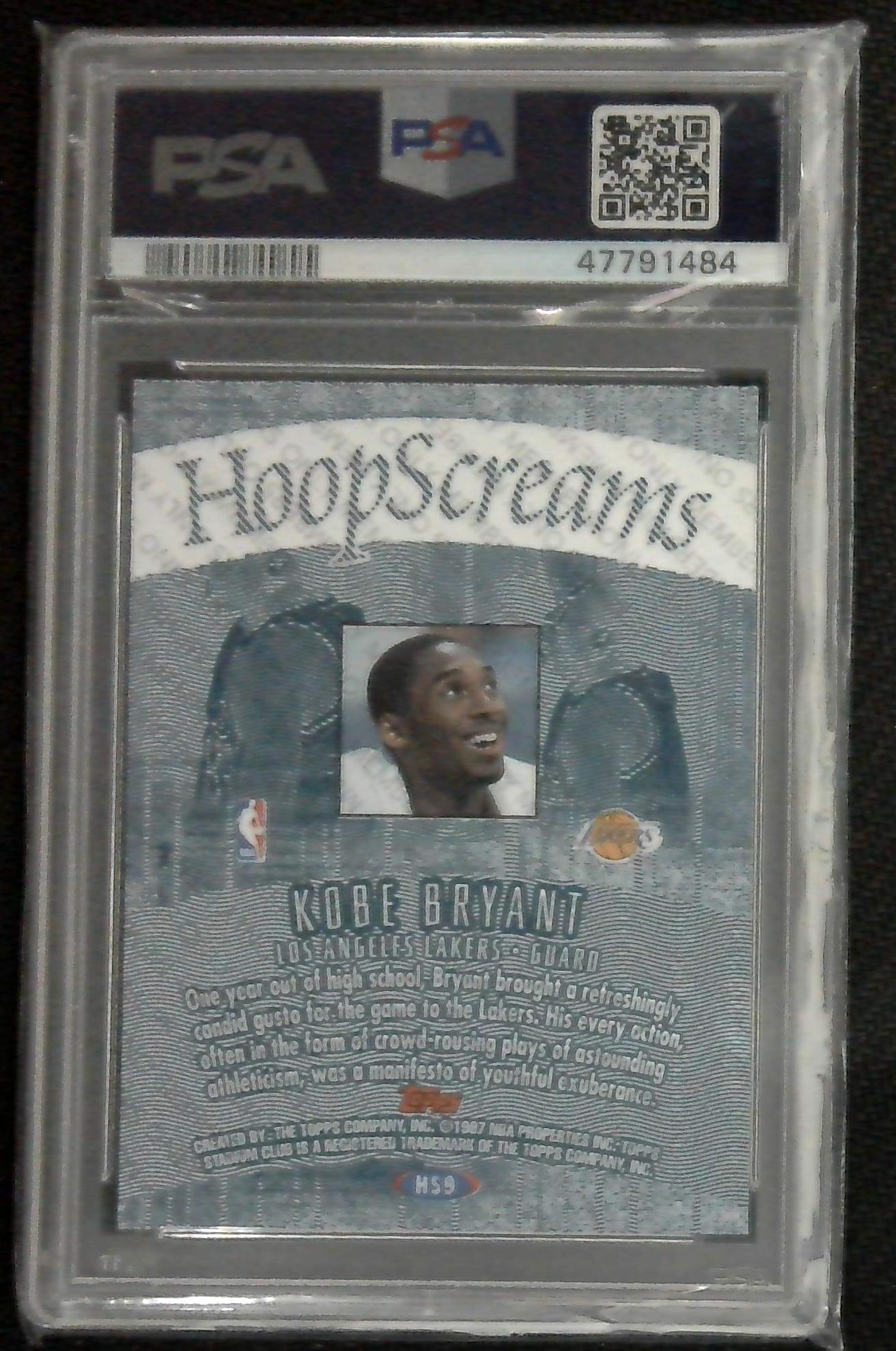 1997-98 Stadium Club Hoop Screams #HS9 Kobe Bryant Los Angeles Lakers PSA 9 Mint