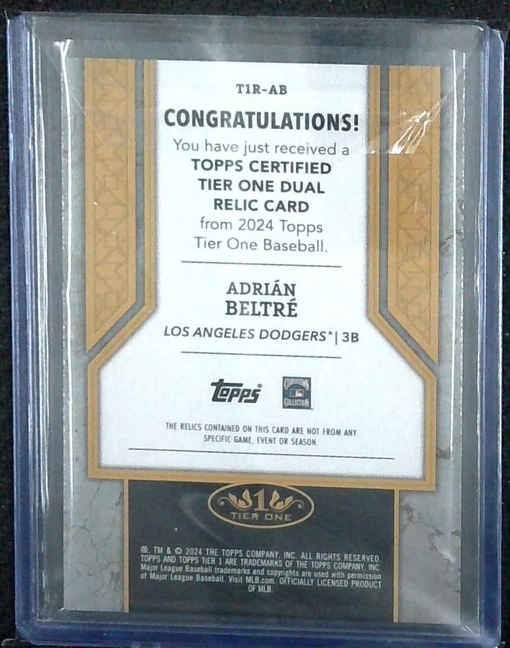 2024 Topps Tier One Dual Game Used Jersey Adrian Beltre /49 Dodgers