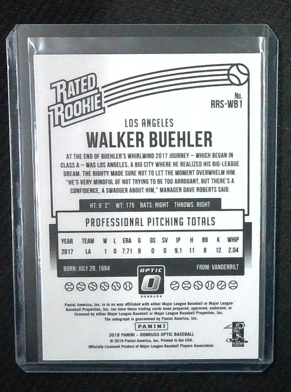 Walker Buehler AUTO~RC Donruss Optic Rated Rookie 2018 Panini Autograph
