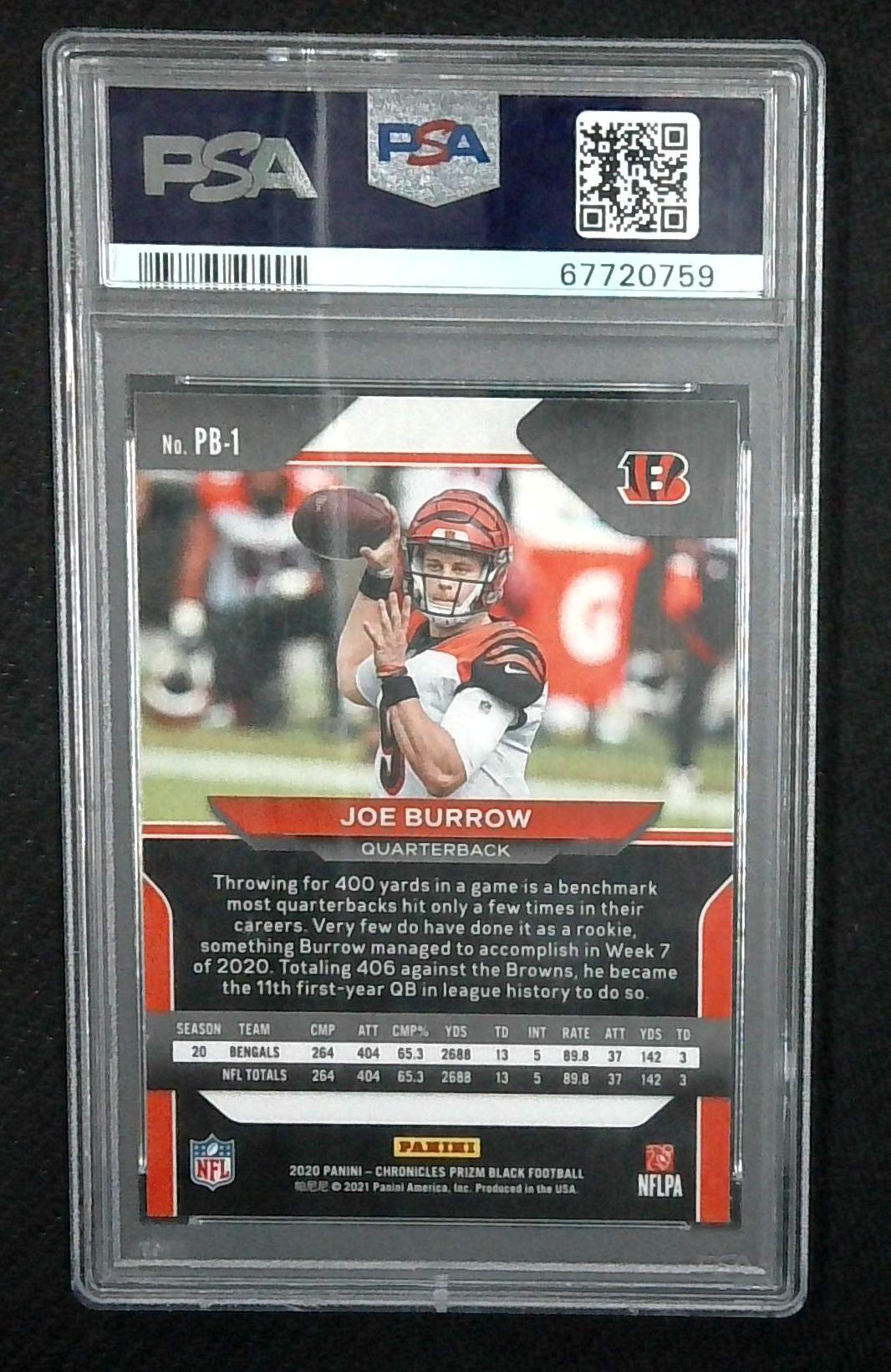 2020 Panini Chronicles Prizm Black JOE BURROW RC Rookie PSA 9
