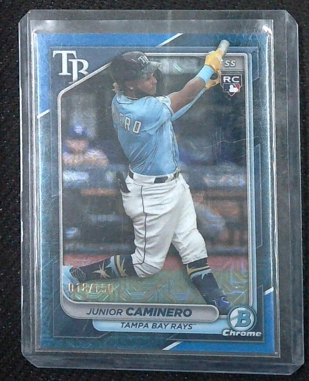 Junior Caminero 2024 Bowman Chrome Blue Mega Box Mojo Refractor Rookie /150