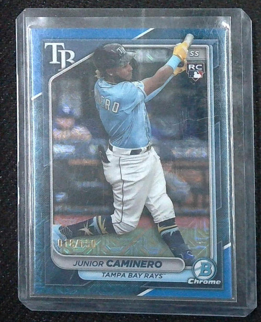 Junior Caminero 2024 Bowman Chrome Blue Mega Box Mojo Refractor Rookie /150