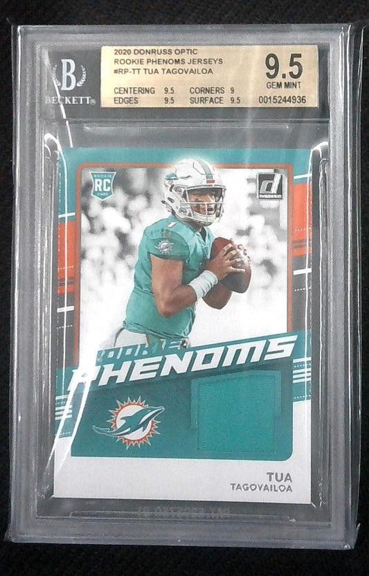 2020 Donruss Tua Tagovailoa Rookie Phenoms Jersey Relic BGS 9.5