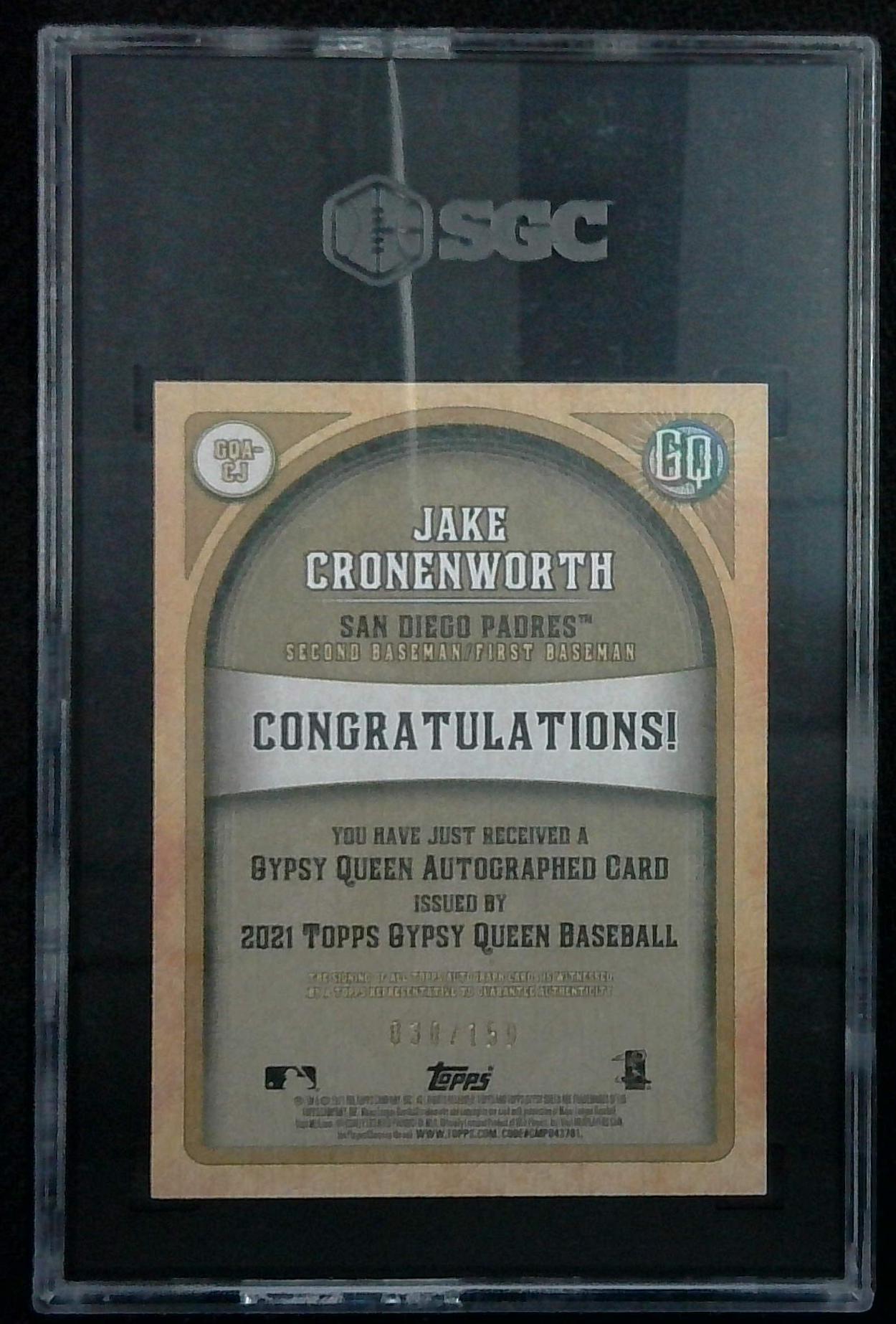 2021 Topps Gypsy Queen Jake Cronenworth Indigo Rookie Auto /150 SGC 9.5 Auto 10