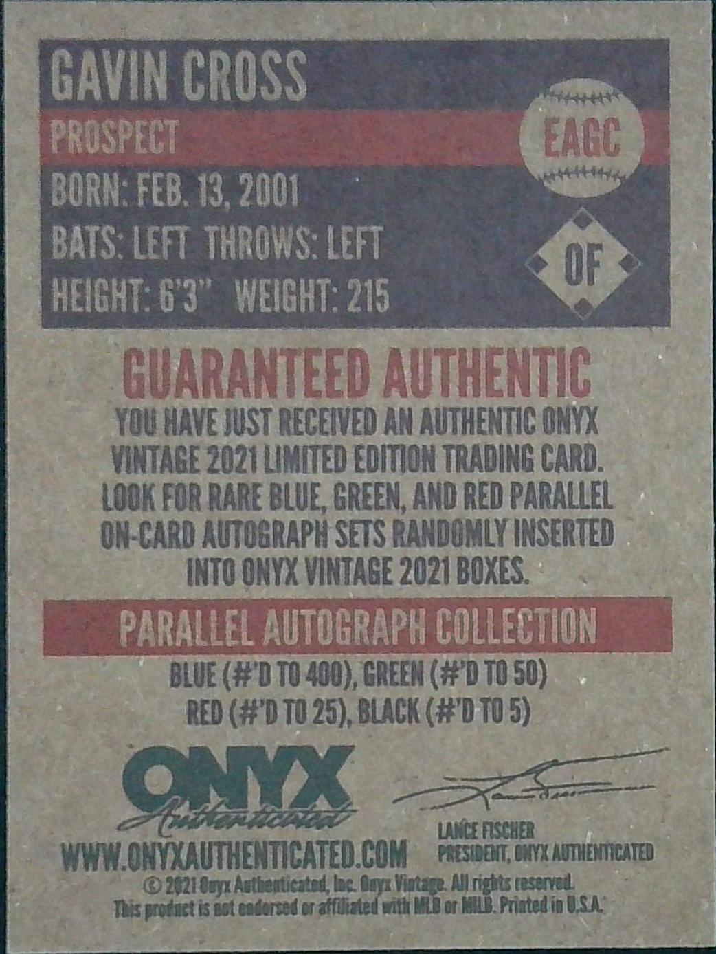 2021 Onyx Gavin Cross Blue Auto Rookie RC