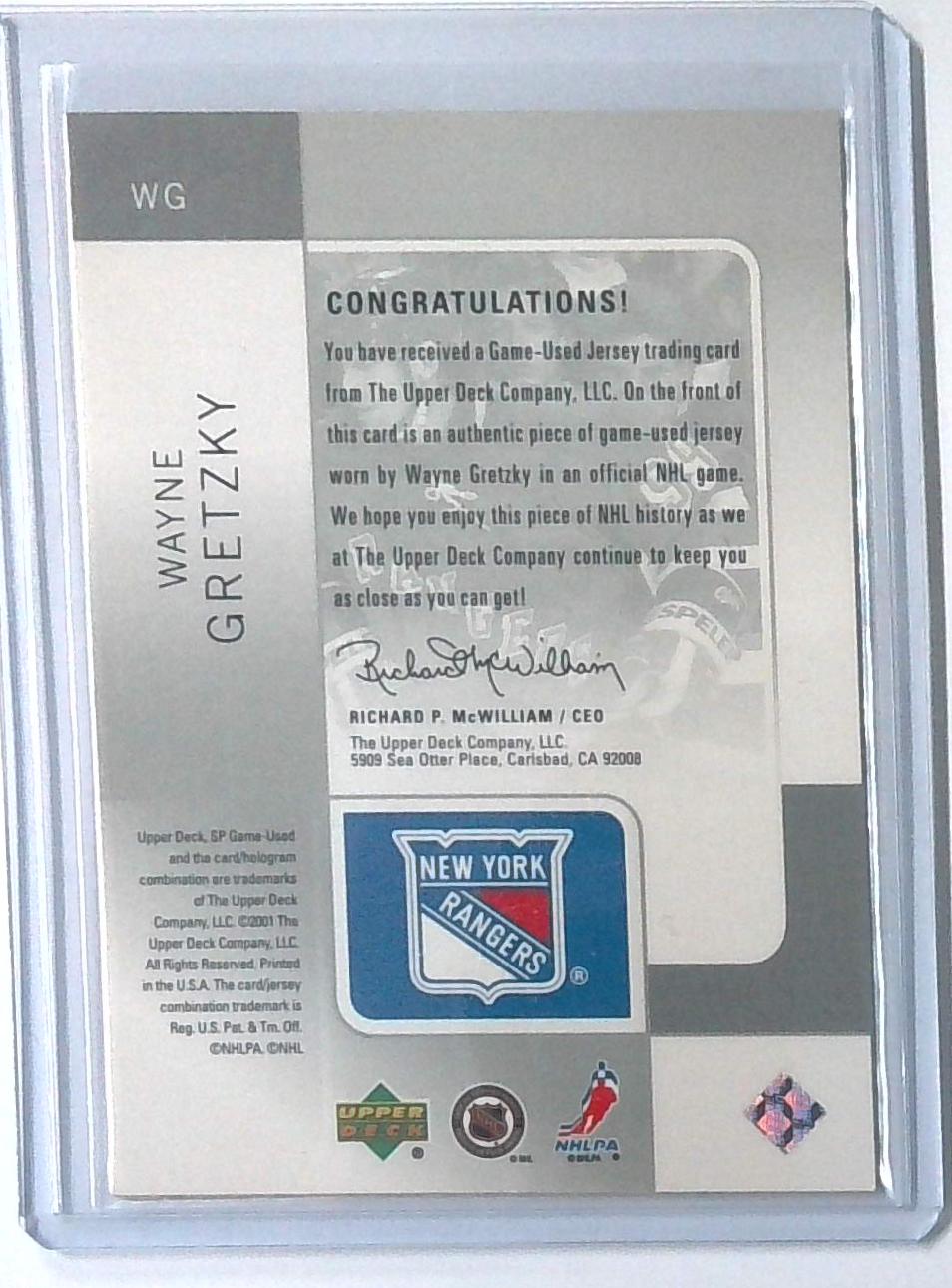 2001 UPPER DECK SP GAME USED JERSEY WAYNE GRETZKY SP TOOLS OF THE GAME