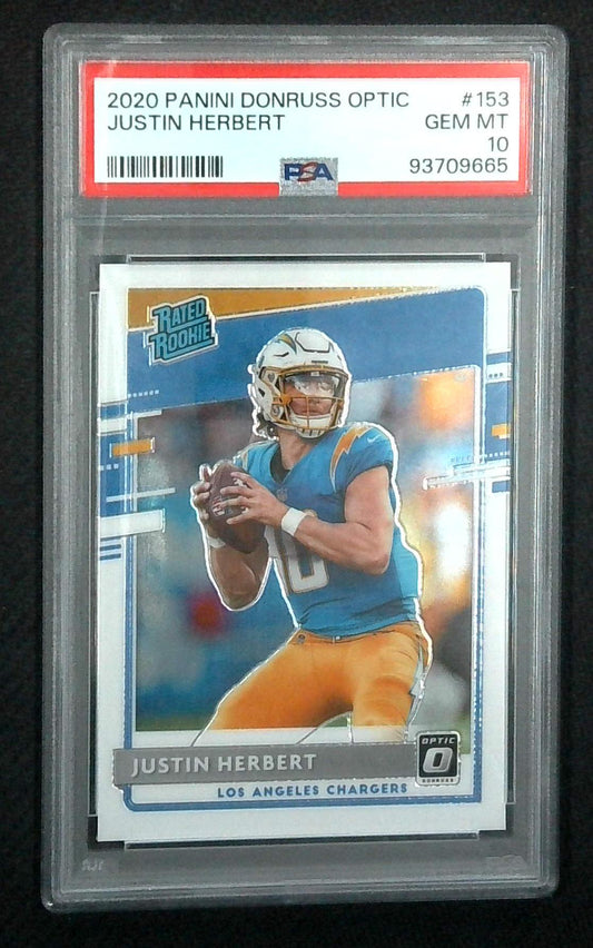 2020 Donruss Optic #153 Justin Herbert Chargers RC Rookie PSA 10 GEM MINT
