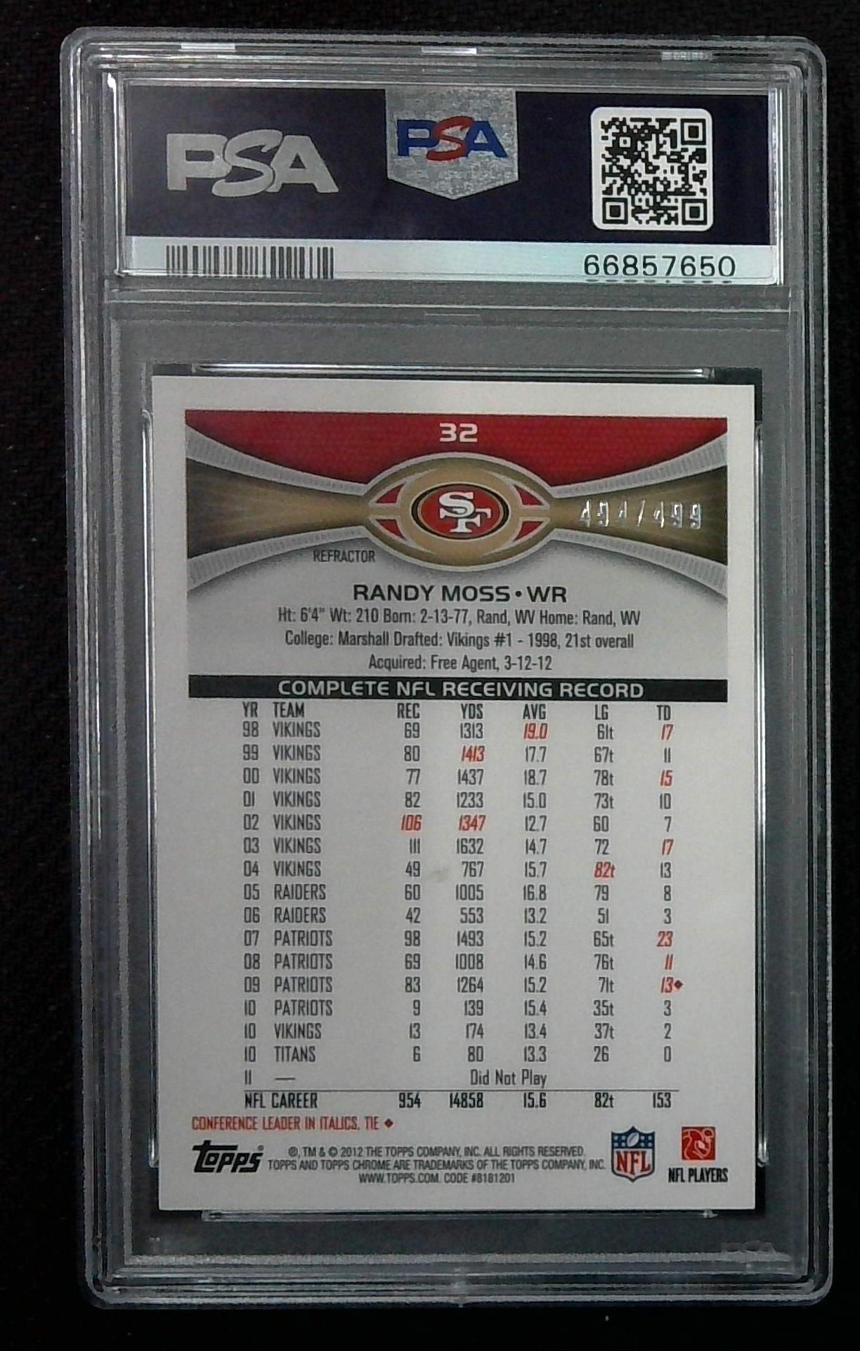2012 Topps Chrome - Purple Refractor #32 Randy Moss /499 PSA 10