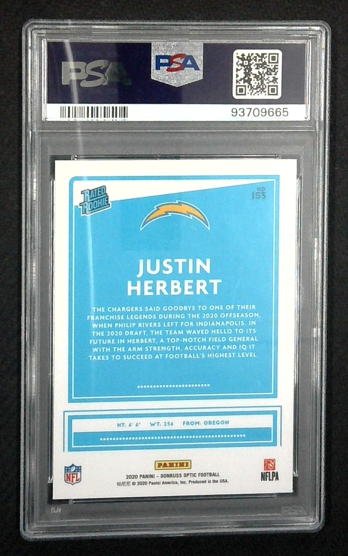 2020 Donruss Optic #153 Justin Herbert Chargers RC Rookie PSA 10 GEM MINT