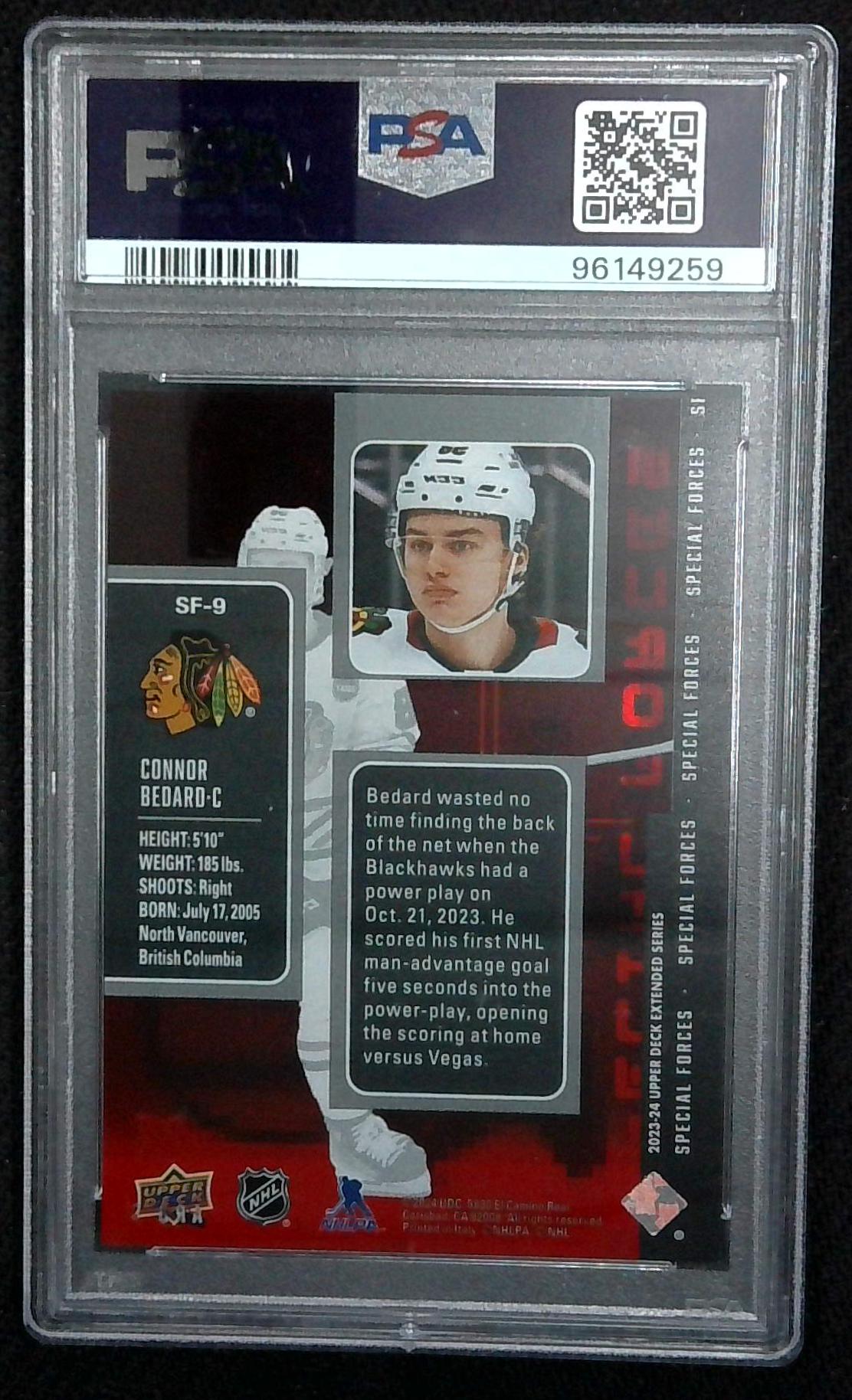 2023-24 Upper Deck Special Forces #SF9 Connor Bedard RC - PSA 10 GEM MT