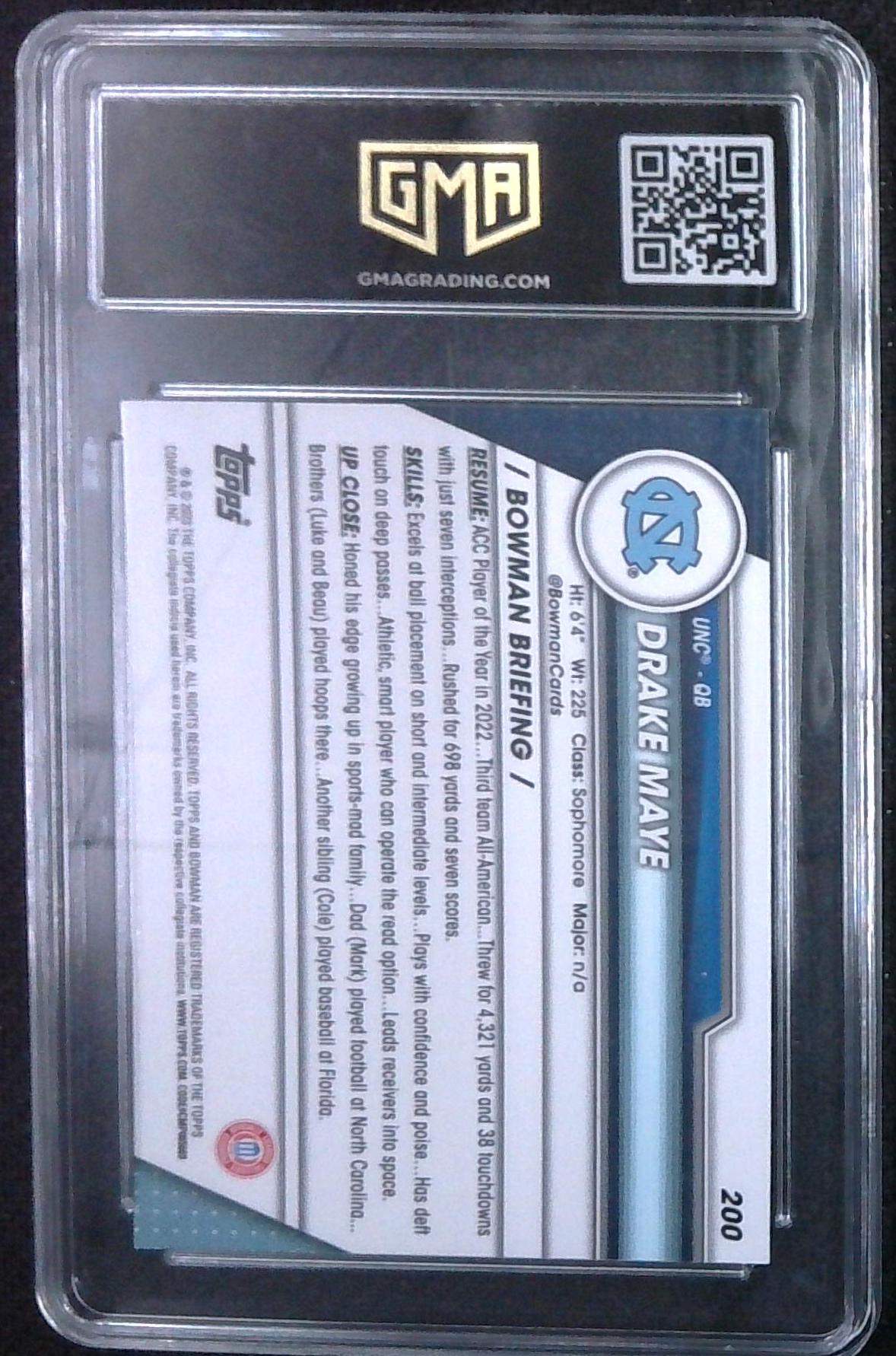 2023 Bowman U Chrome Drake Maye 1st Bowman Rookie GMA Graded 10 Gem Mint RC