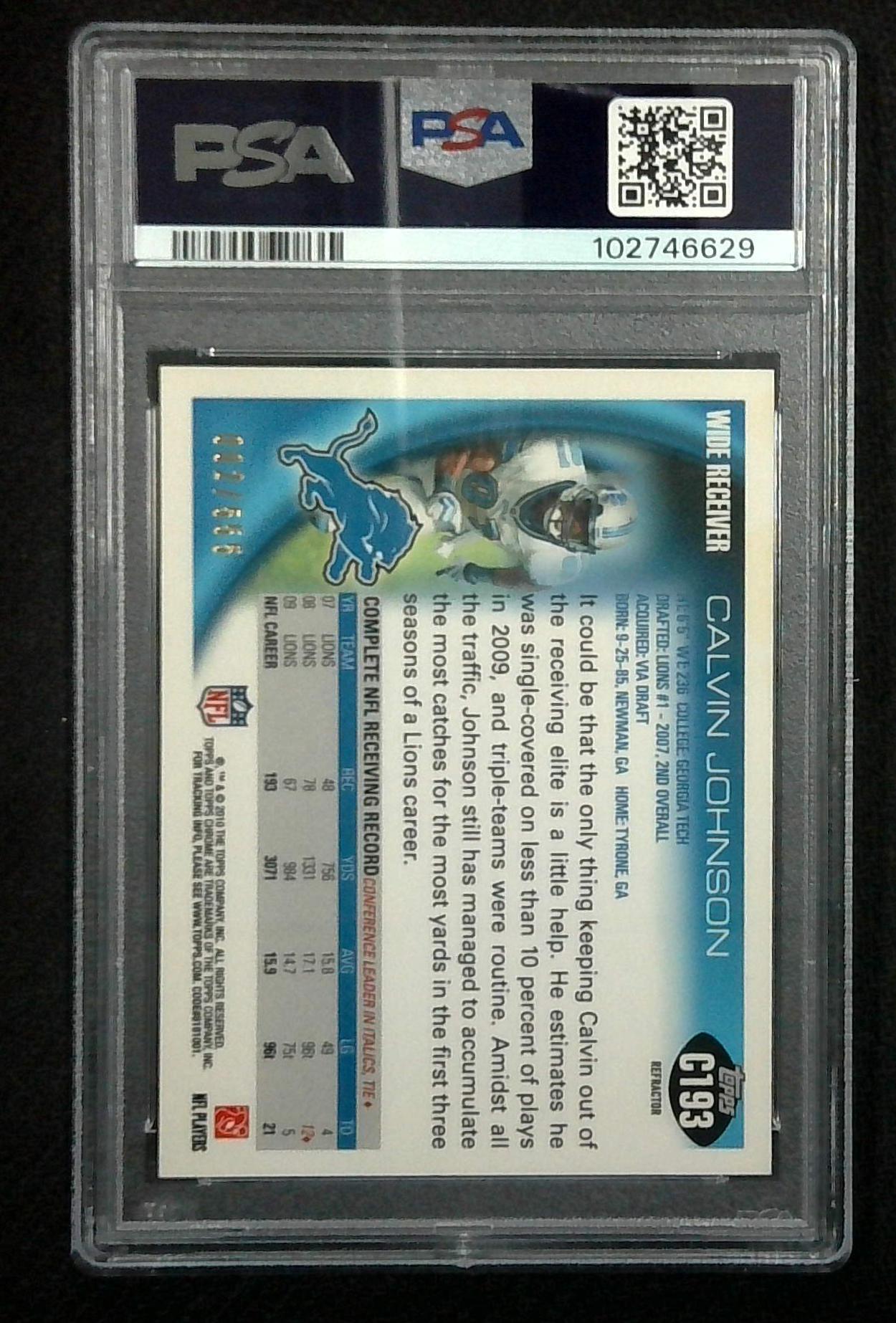 2010 Topps Chrome Calvin Johnson Purple Refractor PSA 9
