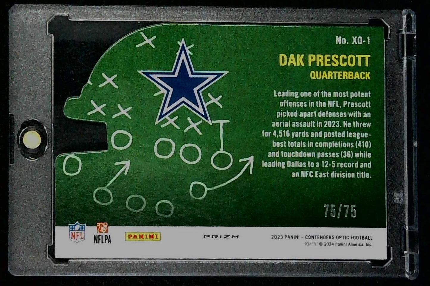 2023 Panini Contenders Optic X's and O's Dak Prescott Prizm Die Cut Cowboys 75/75