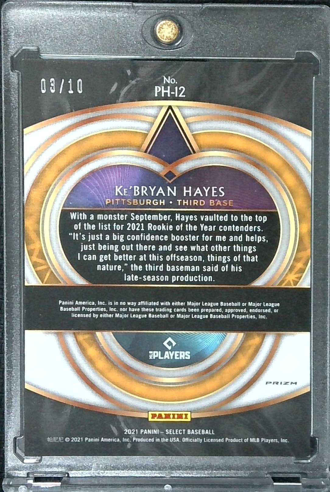 2021 Select Ke'Bryan Hayes Gold Rookie #'d 3/10