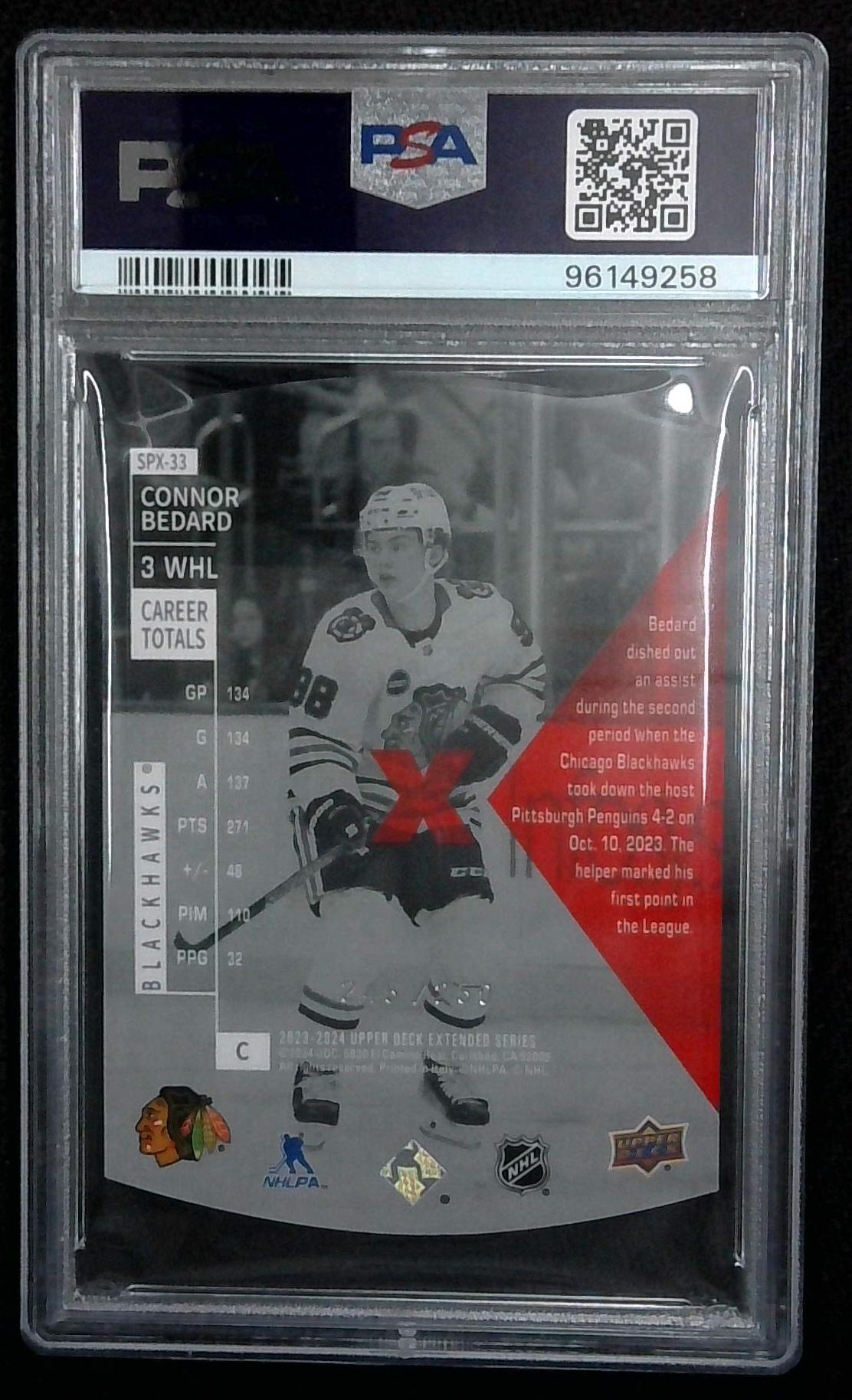 PSA 9 2023-24 Upper Deck Connor Bedard SPX-33 Holoview Retro Red /250