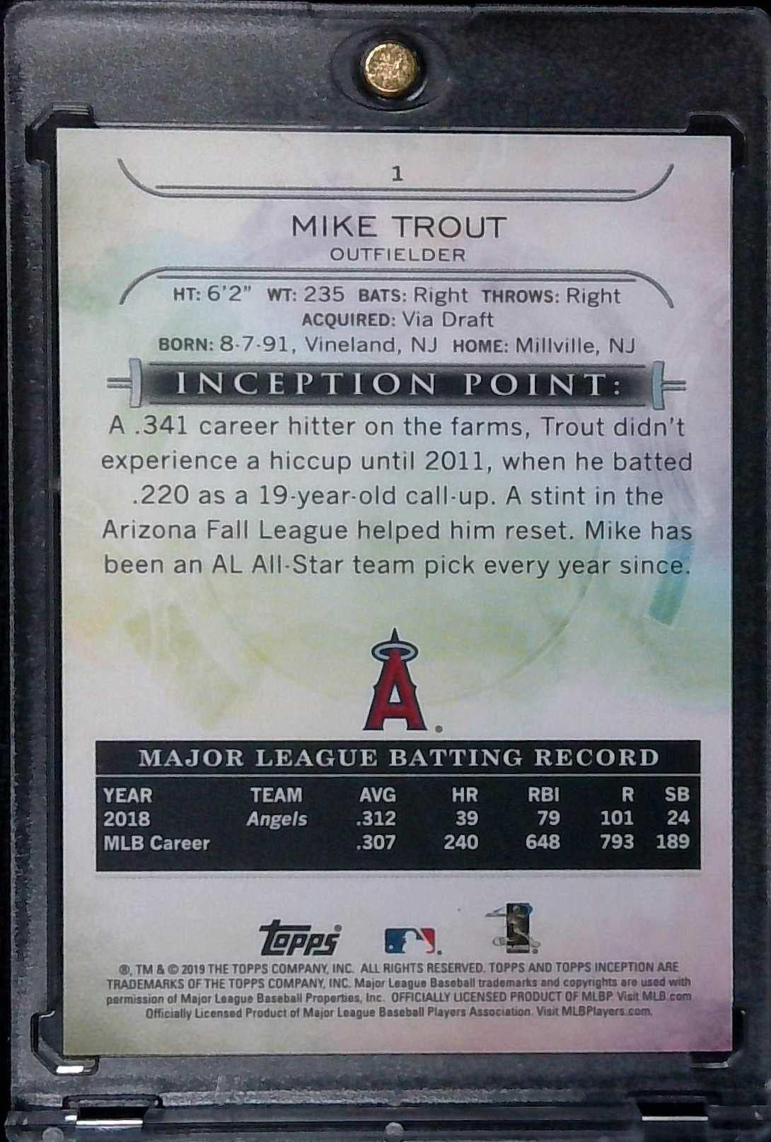 2019 Topps Inception Mike Trout Purple /150