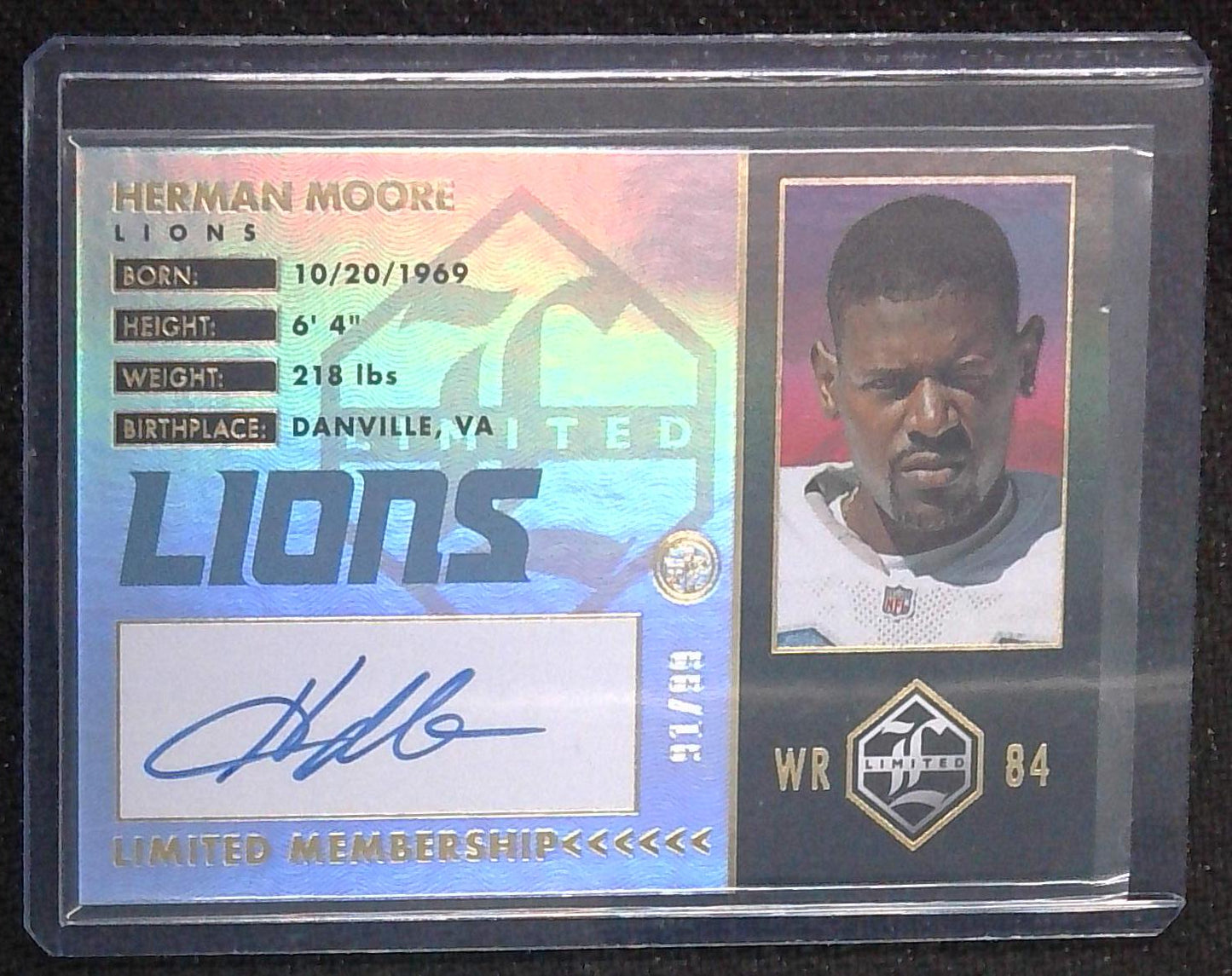 Herman Moore 2023 Panini Limited SP Limited Membership On Card Auto /99 Lions