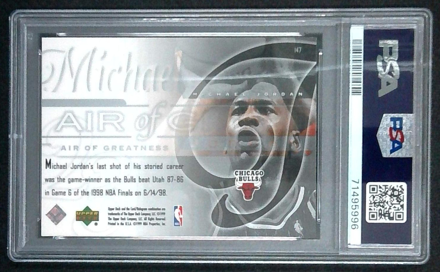 1999 Upper Deck Air Of Greatness Michael Jordan Card #147 PSA 8 NM-MT