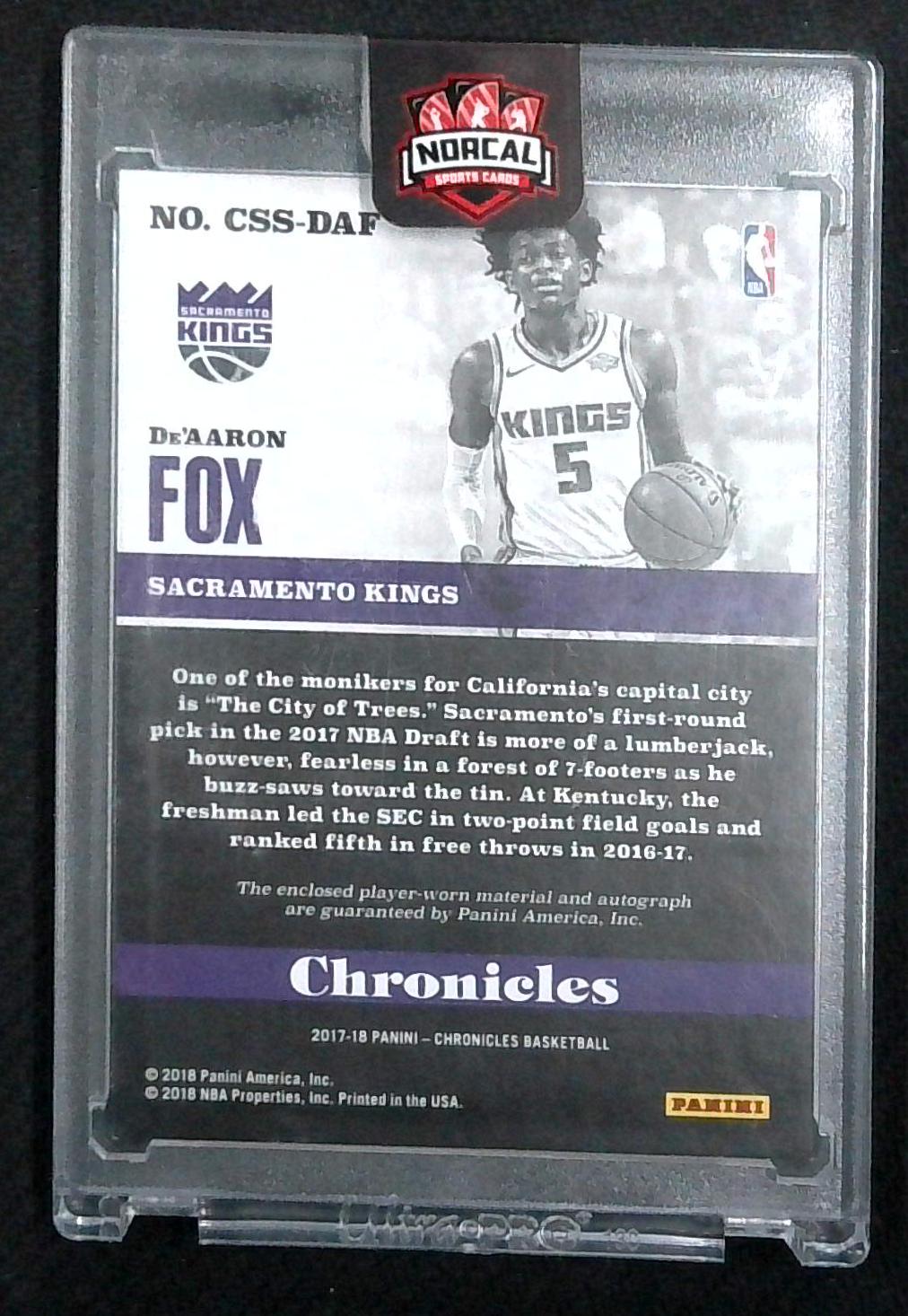 De'Aaron Fox 2017-18 Panini Chronicles Patch Auto /199